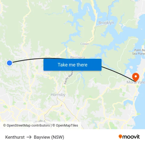 Kenthurst to Bayview (NSW) map