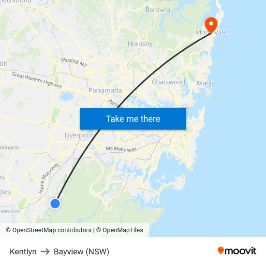Kentlyn to Bayview (NSW) map