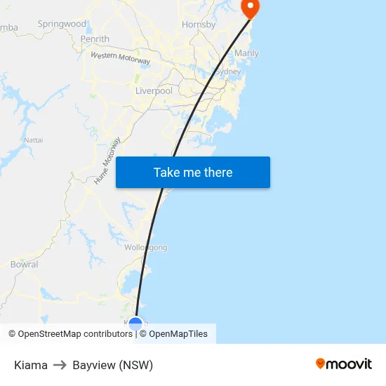Kiama to Bayview (NSW) map