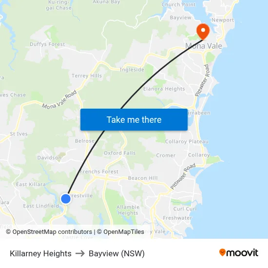 Killarney Heights to Bayview (NSW) map