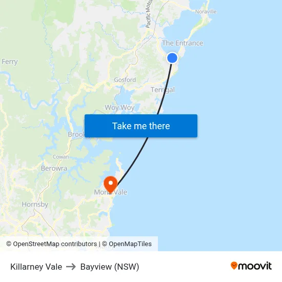 Killarney Vale to Bayview (NSW) map