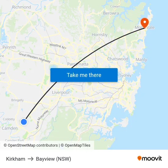 Kirkham to Bayview (NSW) map