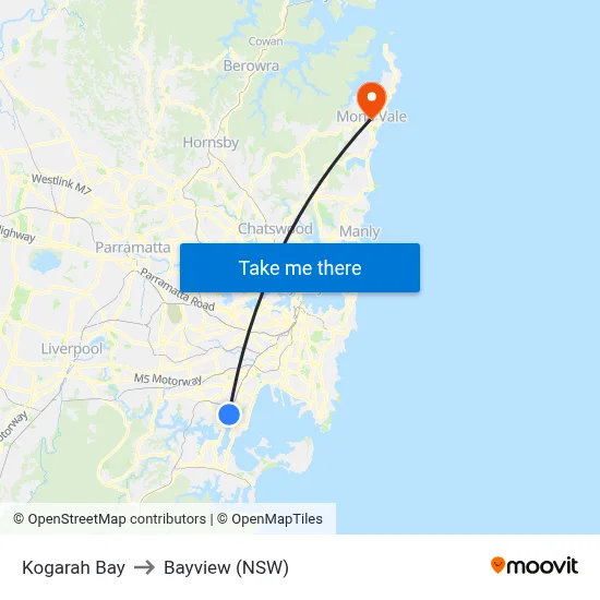 Kogarah Bay to Bayview (NSW) map