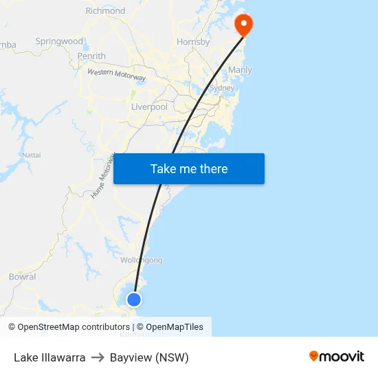 Lake Illawarra to Bayview (NSW) map