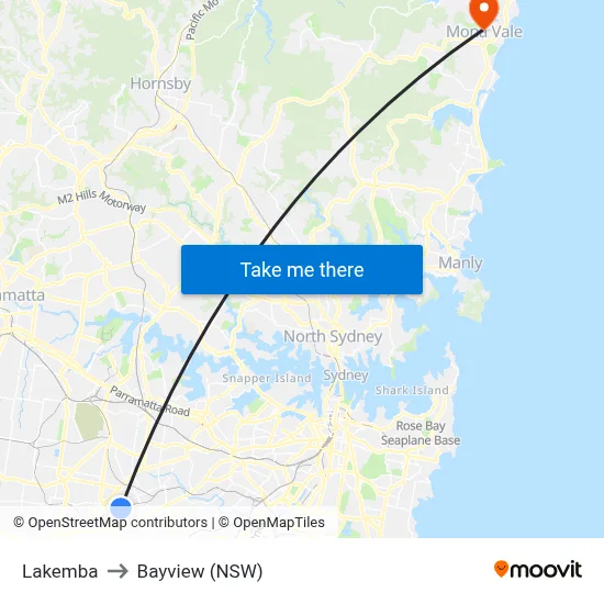 Lakemba to Bayview (NSW) map