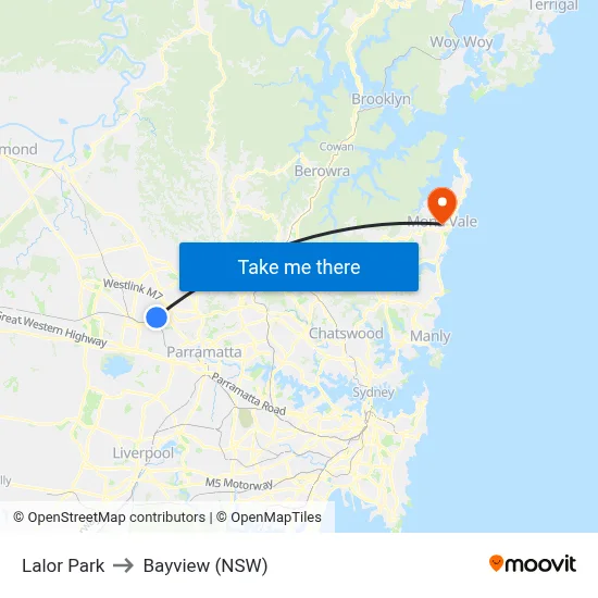 Lalor Park to Bayview (NSW) map
