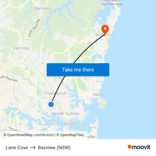 Lane Cove to Bayview (NSW) map