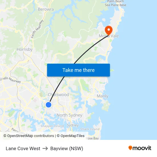 Lane Cove West to Bayview (NSW) map