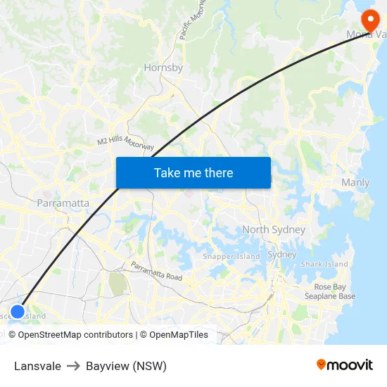 Lansvale to Bayview (NSW) map