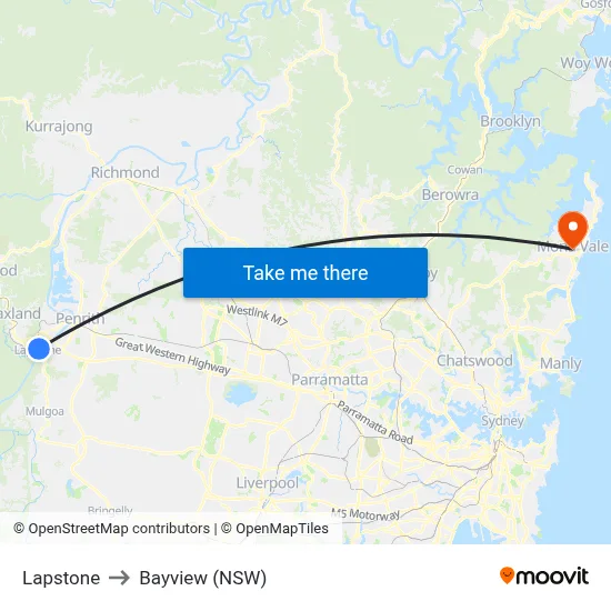 Lapstone to Bayview (NSW) map