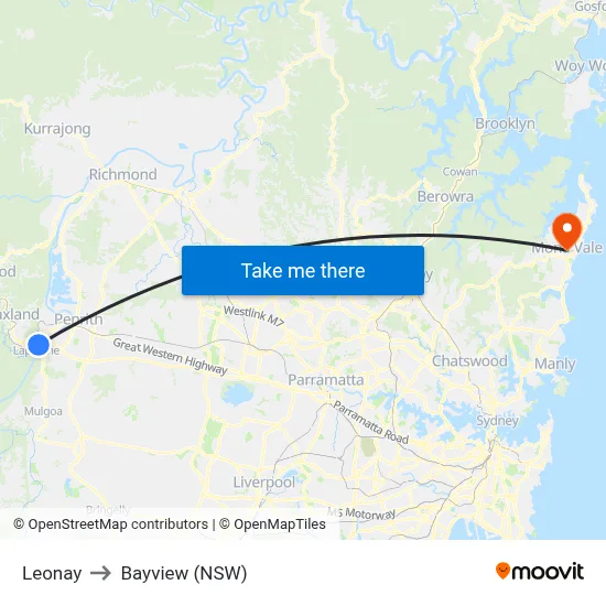 Leonay to Bayview (NSW) map