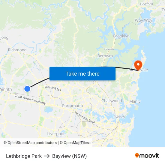 Lethbridge Park to Bayview (NSW) map