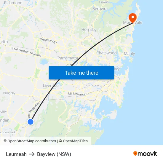 Leumeah to Bayview (NSW) map