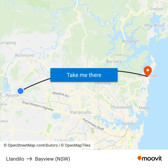 Llandilo to Bayview (NSW) map