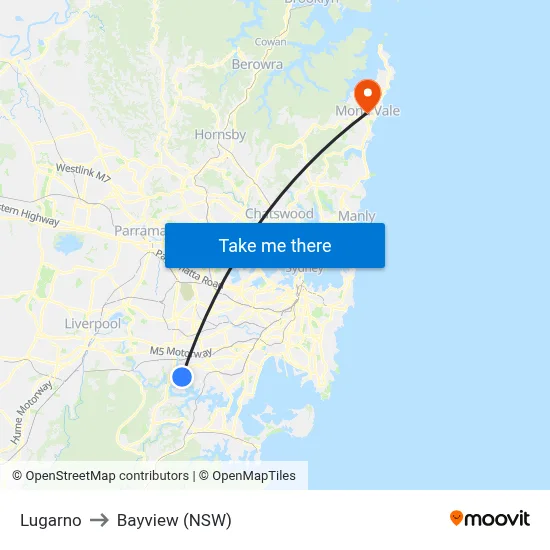 Lugarno to Bayview (NSW) map