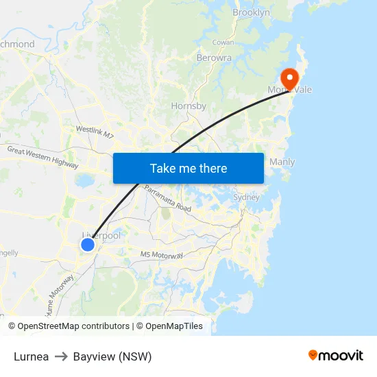 Lurnea to Bayview (NSW) map