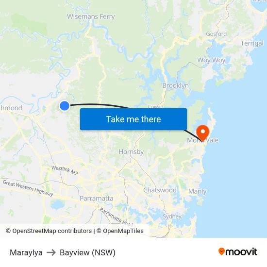 Maraylya to Bayview (NSW) map