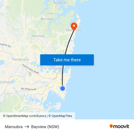 Maroubra to Bayview (NSW) map