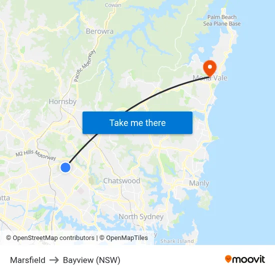 Marsfield to Bayview (NSW) map