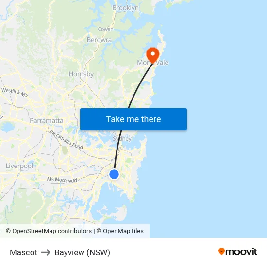 Mascot to Bayview (NSW) map