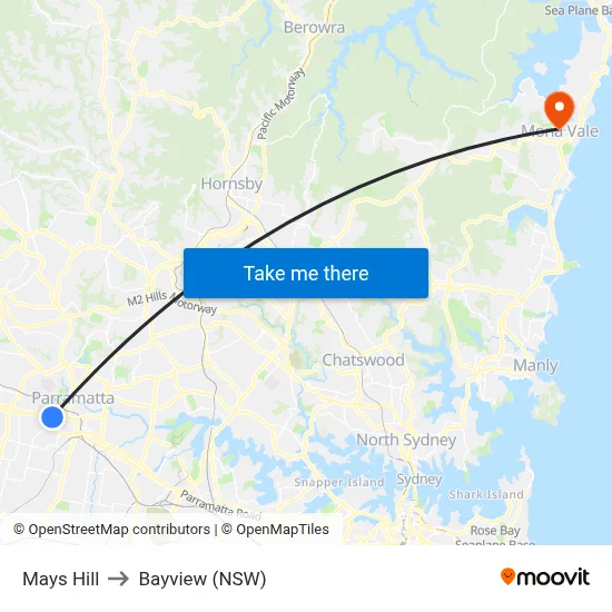 Mays Hill to Bayview (NSW) map