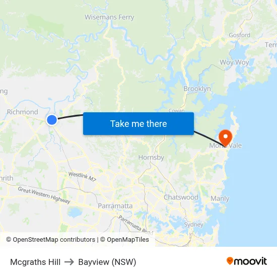 Mcgraths Hill to Bayview (NSW) map