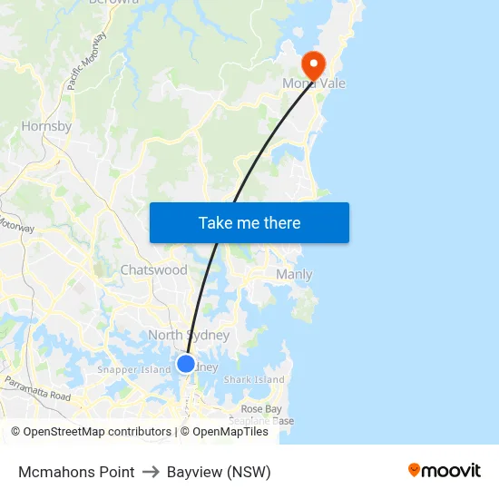Mcmahons Point to Bayview (NSW) map