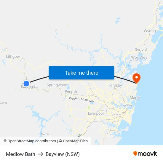 Medlow Bath to Bayview (NSW) map