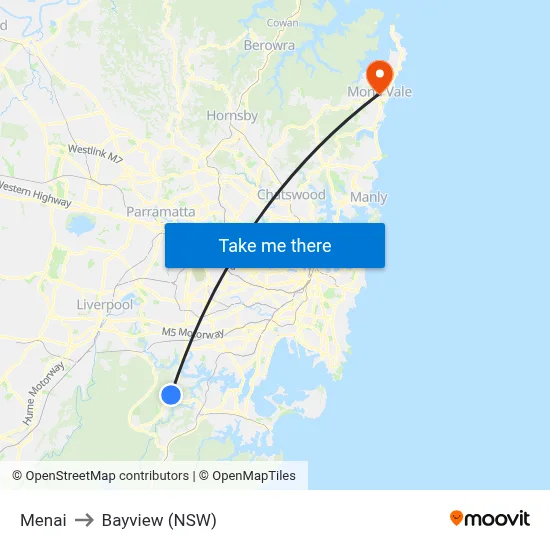 Menai to Bayview (NSW) map