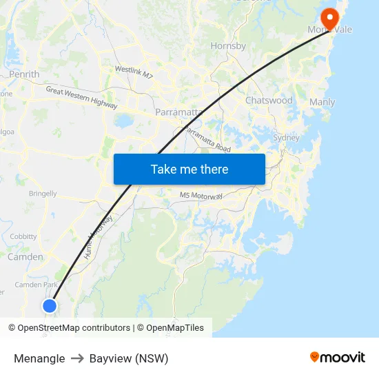Menangle to Bayview (NSW) map