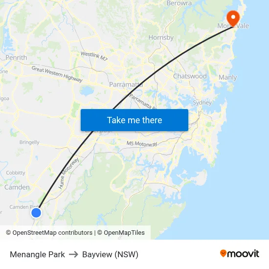Menangle Park to Bayview (NSW) map