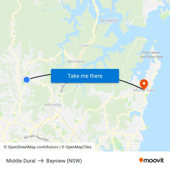 Middle Dural to Bayview (NSW) map
