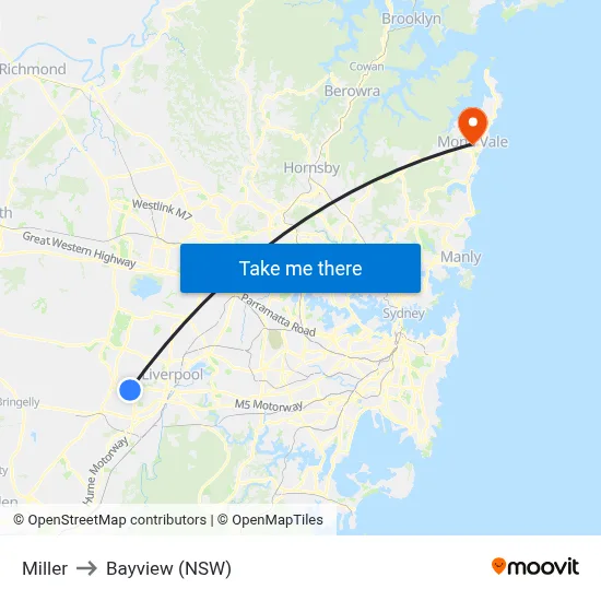 Miller to Bayview (NSW) map