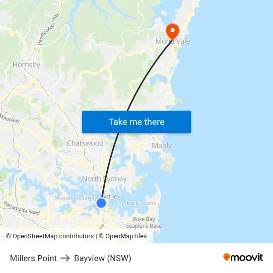 Millers Point to Bayview (NSW) map