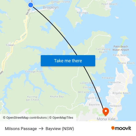 Milsons Passage to Bayview (NSW) map