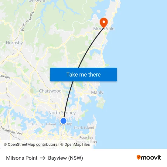 Milsons Point to Bayview (NSW) map