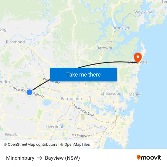 Minchinbury to Bayview (NSW) map