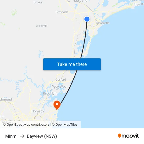Minmi to Bayview (NSW) map