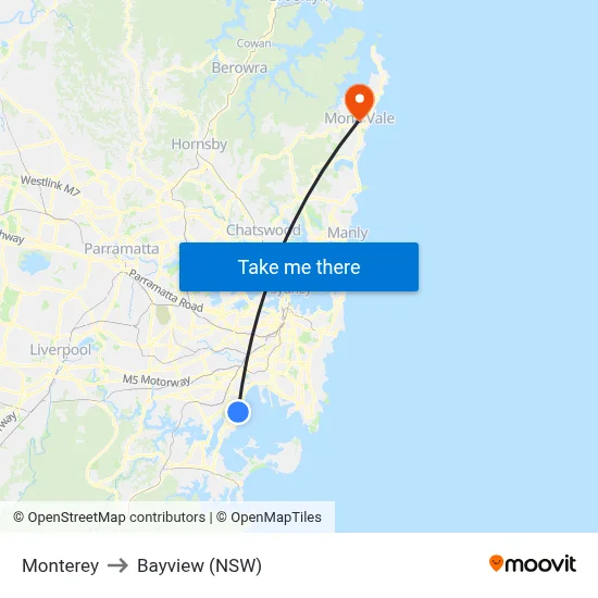 Monterey to Bayview (NSW) map