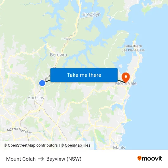 Mount Colah to Bayview (NSW) map