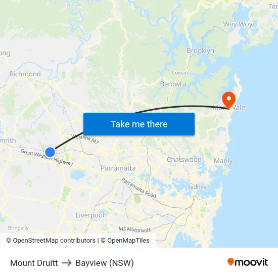 Mount Druitt to Bayview (NSW) map