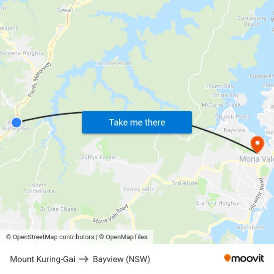 Mount Kuring-Gai to Bayview (NSW) map