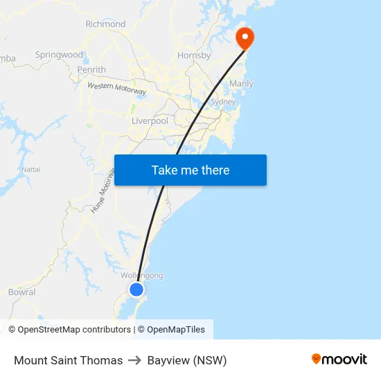 Mount Saint Thomas to Bayview (NSW) map
