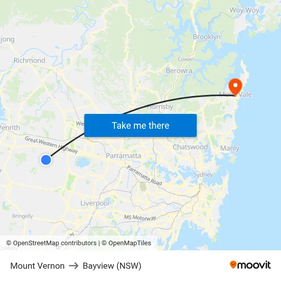 Mount Vernon to Bayview (NSW) map