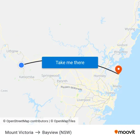Mount Victoria to Bayview (NSW) map
