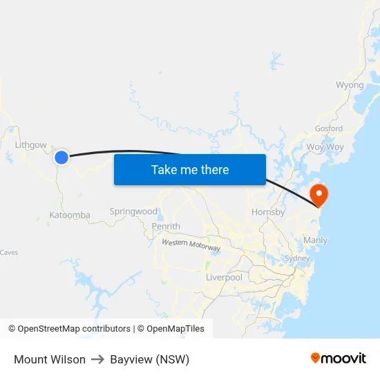 Mount Wilson to Bayview (NSW) map