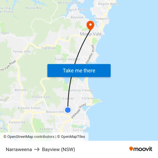 Narraweena to Bayview (NSW) map