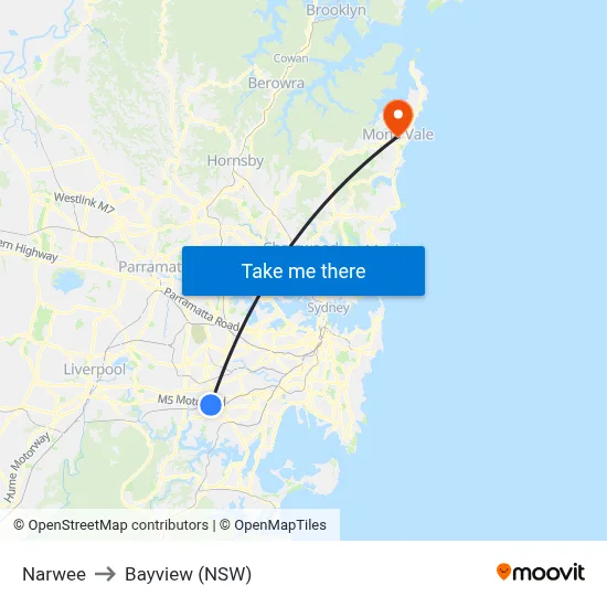 Narwee to Bayview (NSW) map