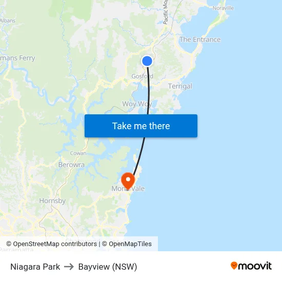 Niagara Park to Bayview (NSW) map