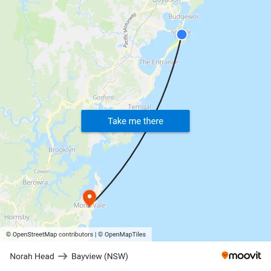 Norah Head to Bayview (NSW) map